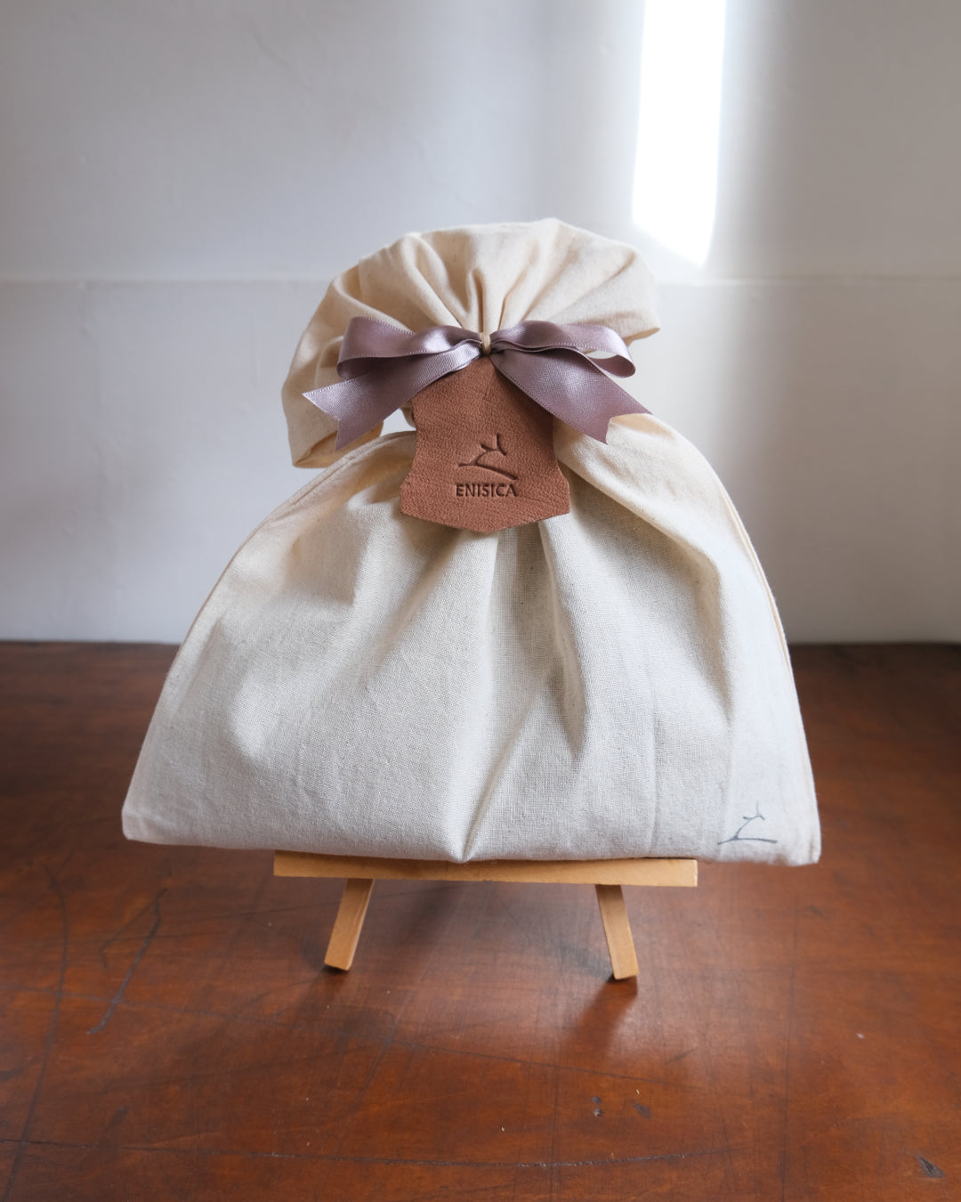 【ご自身で包むタイプ】ギフト用ラッピングキット【鹿革ラベル付コットンきんちゃく】・【簡易ラッピング】